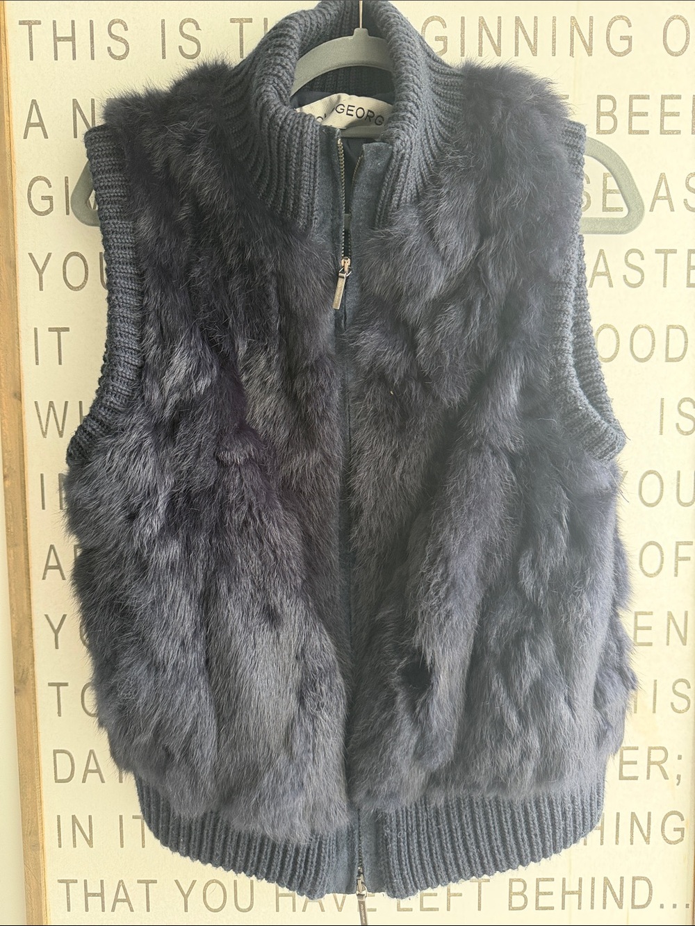 Pologeorgis Deep Navy Blue Rabbit Fur Zip-Up Vest